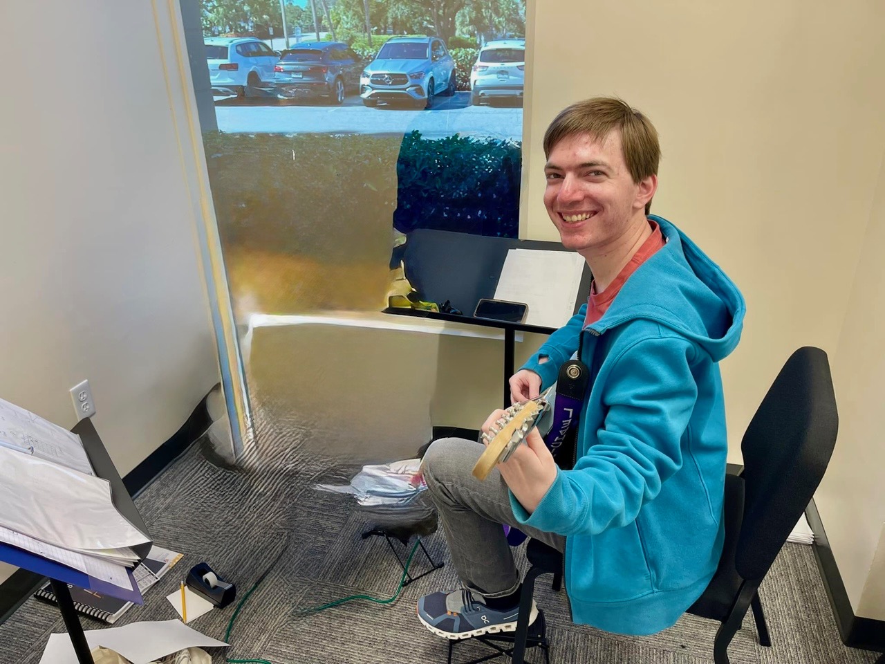 Student working at a computer workstation